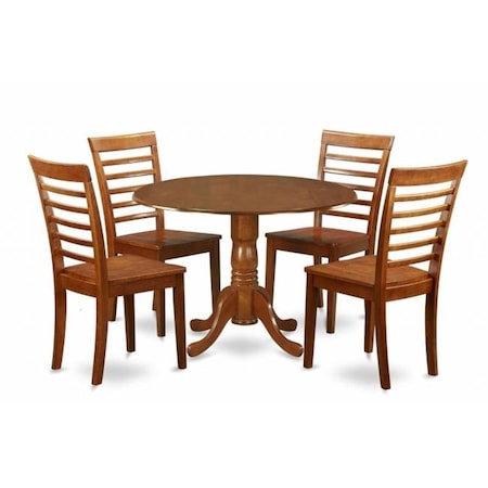 East West Furniture Dublin round table with two 9inch drop leaves. Dublin kitchen table & four chairs are crafted from t DLML5-SBR-W
